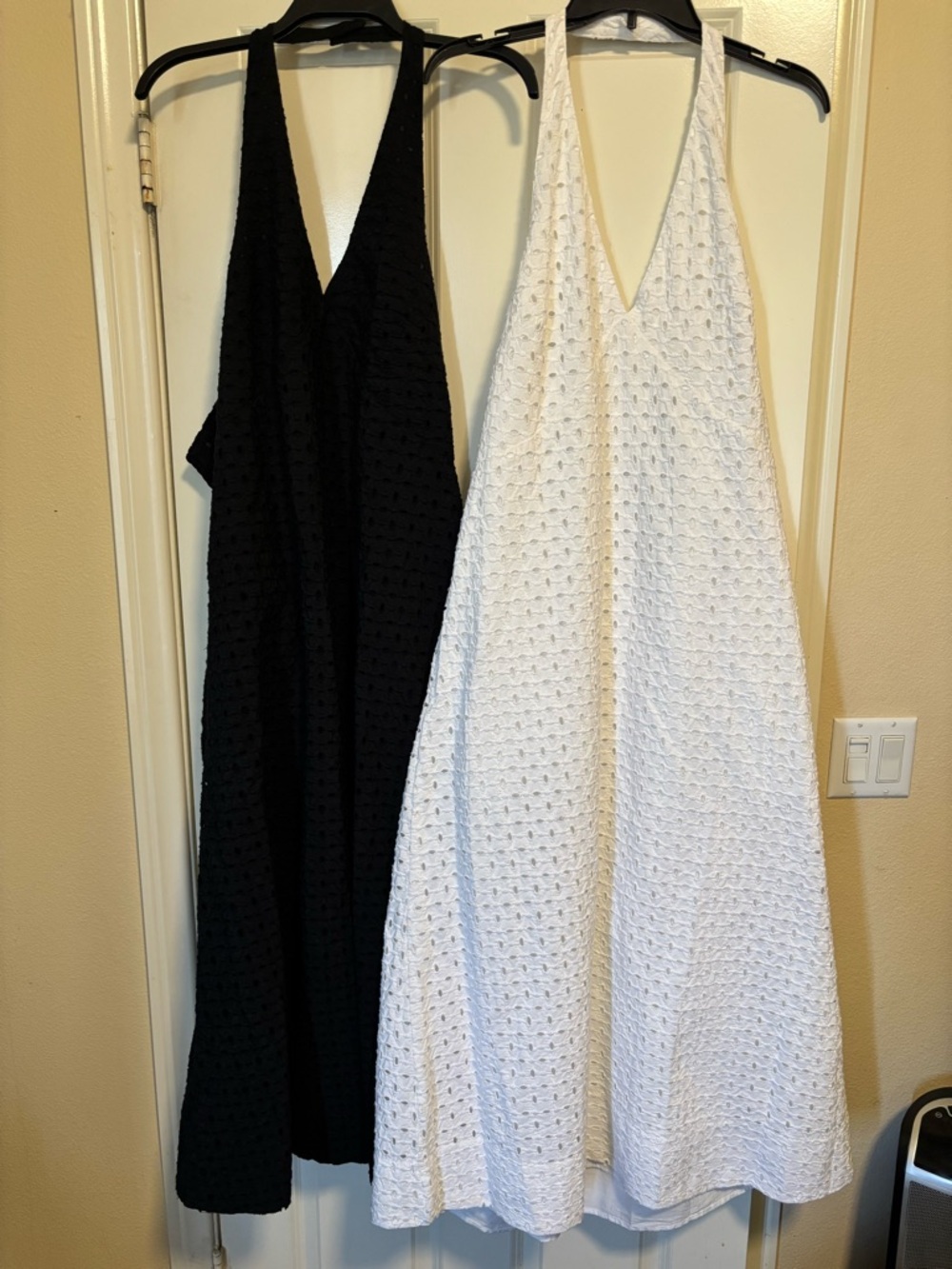 a new day, 2 White and black Halter Eyelet Maxi Dresses X-large
